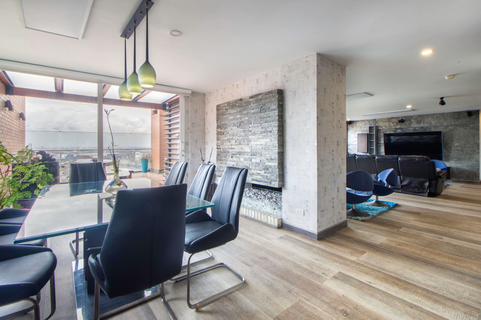 A finished dining room opening onto a terrace